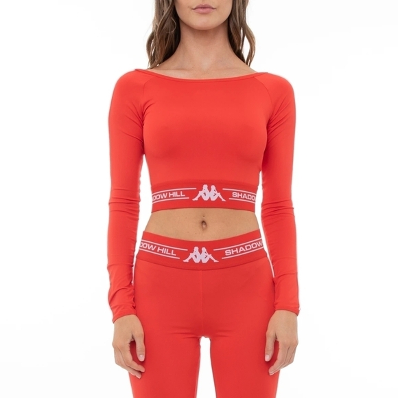NWT Kappa x Shadow Hill Red Crop Top Biker shorts Size XS Small - Picture 1 of 9